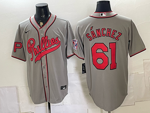 Phillies #61 Cristopher Sánchez Gray USA Flag Baseball Jersey New Cool Base Stitched MLB Jersey KK042 – 2026–27