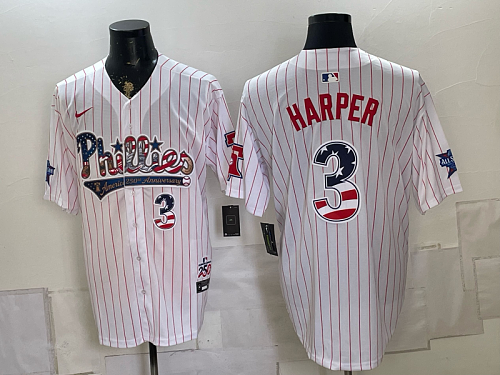 yp250665319-048 Phillies #3 Bryce Harper White Pinstripe USA Flag Baseball Jersey New Cool Base Stitched MLB Jersey KK048 – 2026–27