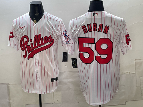 Phillies #59 Jhoan Duran White Pinstripe Throwback Baseball Jersey New Cool Base Stitched MLB Jersey KK011 – 2026–27