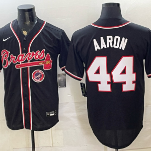 Braves #44 Hank Aaron Black Throwback Baseball Jersey New Cool Base Stitched MLB Jersey KK013 – 2026–27