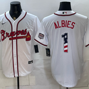 Braves #1 Ozzie Albies White USA Flag Baseball Jersey New Cool Base Stitched MLB Jersey KK014 – 2026–27