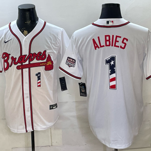 Braves #1 Ozzie Albies White USA Flag Baseball Jersey New Cool Base Stitched MLB Jersey KK015 – 2026–27