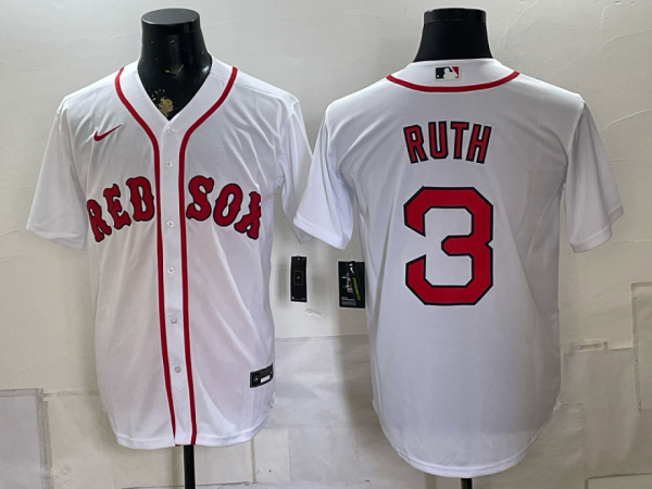Red Sox #3 Babe Ruth White Throwback Baseball Jersey New Cool Base Stitched MLB Jersey KK035 – 2026–27
