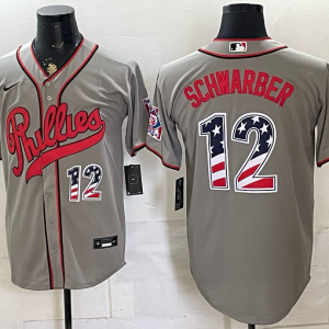 yp251044769-040 Phillies #12 Kyle Schwarber Gray USA Flag Baseball Jersey New Cool Base Stitched MLB Jersey KK040 – 2026–27
