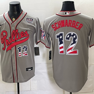 yp251044769-043 Phillies #12 Kyle Schwarber Gray USA Flag Baseball Jersey New Cool Base Stitched MLB Jersey KK043 – 2026–27