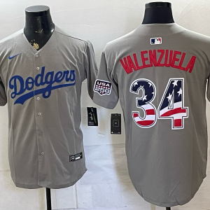 Dodgers #34 Fernando Valenzuela Gray USA Flag Baseball Jersey New Cool Base Stitched MLB Jersey KK044 – 2026–27