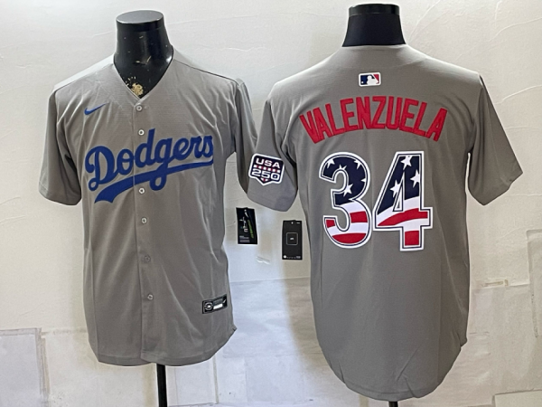 Dodgers #34 Fernando Valenzuela Gray USA Flag Baseball Jersey New Cool Base Stitched MLB Jersey KK044 – 2026–27