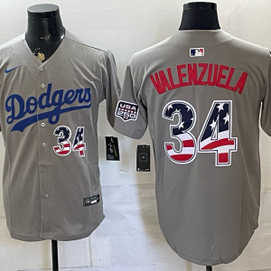 Dodgers #34 Fernando Valenzuela Gray USA Flag Baseball Jersey New Cool Base Stitched MLB Jersey KK045 – 2026–27
