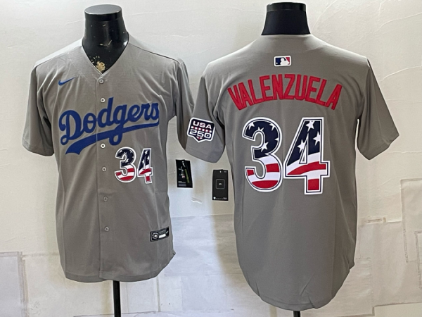 Dodgers #34 Fernando Valenzuela Gray USA Flag Baseball Jersey New Cool Base Stitched MLB Jersey KK045 – 2026–27