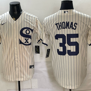 yp251173350-004 White Sox #35 Frank Thomas Cream Pinstripe Throwback Baseball Jersey Patch Style 01 New Cool Base Stitched MLB Jersey KKP004 – 2026–27
