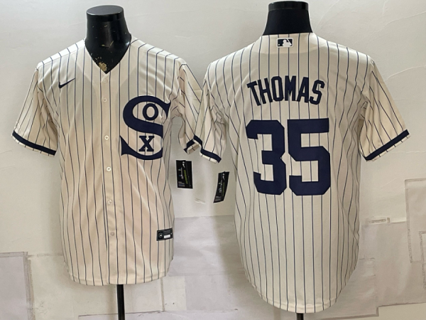 White Sox #35 Frank Thomas Cream Pinstripe Throwback Baseball Jersey Patch Style 01 New Cool Base Stitched MLB Jersey KKP004 – 2026–27