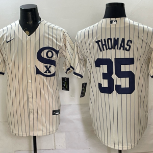 yp251173350-005 White Sox #35 Frank Thomas Cream Pinstripe Throwback Baseball Jersey Patch Style 02 New Cool Base Stitched MLB Jersey KKP005 – 2026–27