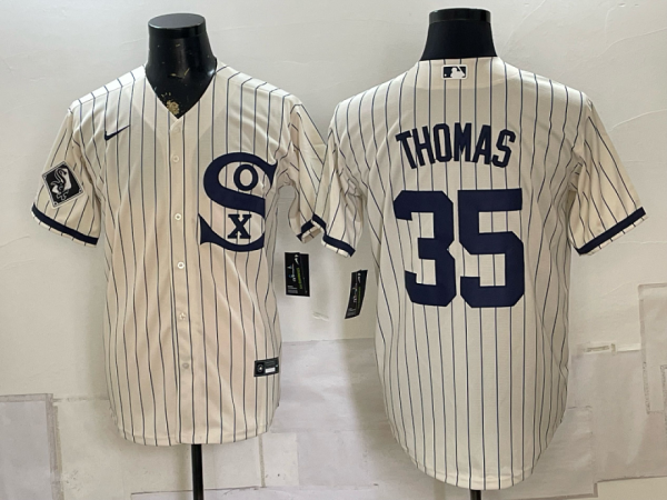 yp251173350-005 White Sox #35 Frank Thomas Cream Pinstripe Throwback Baseball Jersey Patch Style 02 New Cool Base Stitched MLB Jersey KKP005 – 2026–27