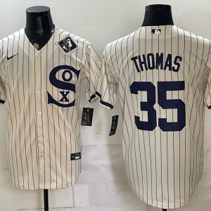 yp251173350-006 White Sox #35 Frank Thomas Cream Pinstripe Throwback Baseball Jersey Patch Style 03 New Cool Base Stitched MLB Jersey KKP006 – 2026–27