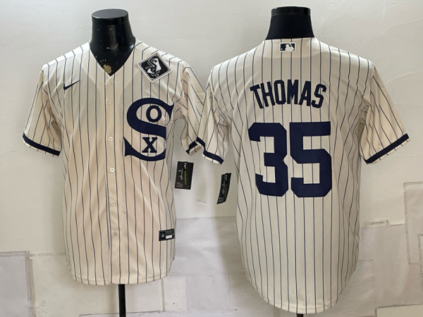 White Sox #35 Frank Thomas Cream Pinstripe Throwback Baseball Jersey Patch Style 03 New Cool Base Stitched MLB Jersey KKP006 – 2026–27