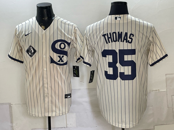 White Sox #35 Frank Thomas Cream Pinstripe Throwback Baseball Jersey Patch Style 04 New Cool Base Stitched MLB Jersey KKP007 – 2026–27