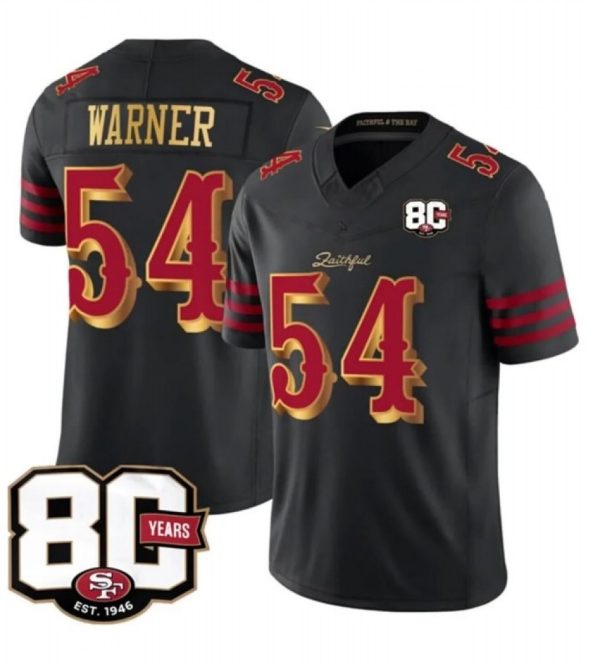 49ers #54 Fred Warner Black 80th Anniversary Football Jersey Men’s Stitched NFL Elite Jersey KKF002 – 2026–27