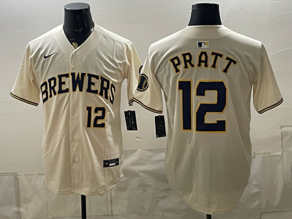 yp251371905-032 Brewers #12 Cooper Pratt Cream Vintage Baseball Jersey New Cool Base Stitched MLB Jersey KKF032 – 2026–27