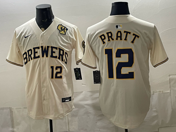 Brewers #12 Cooper Pratt Cream Vintage Baseball Jersey New Cool Base Stitched MLB Jersey KKF034 – 2026–27