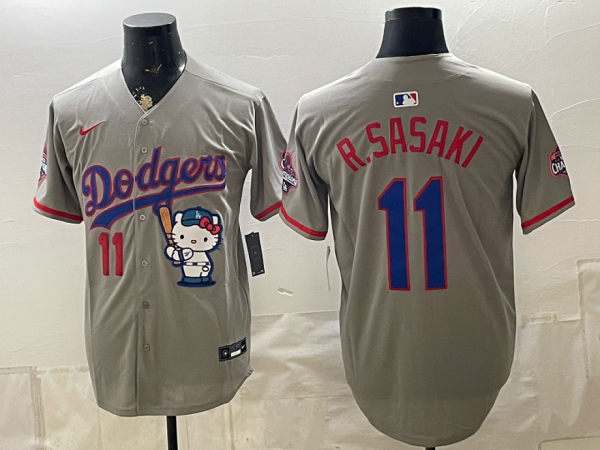 Dodgers #11 Roki Sasaki Gray Hello Kitty Baseball Jersey New Cool Base Stitched MLB Jersey KKF046 – 2026–27