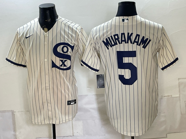 White Sox #5 Munetaka Murakami Cream Pinstripe Throwback Baseball Jersey New Cool Base Stitched MLB Jersey KKF048 – 2026–27