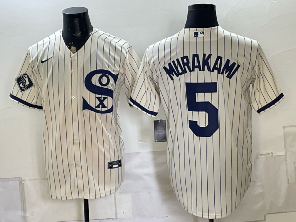 White Sox #5 Munetaka Murakami Cream Pinstripe Throwback Baseball Jersey New Cool Base Stitched MLB Jersey KKF049 – 2026–27