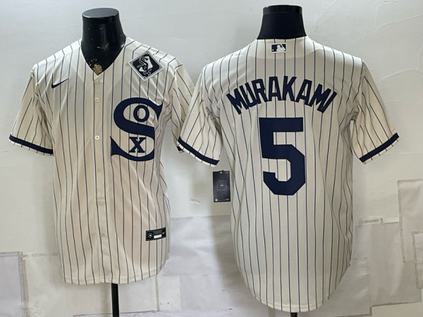 White Sox #5 Munetaka Murakami Cream Pinstripe Throwback Baseball Jersey New Cool Base Stitched MLB Jersey KKF050 – 2026–27