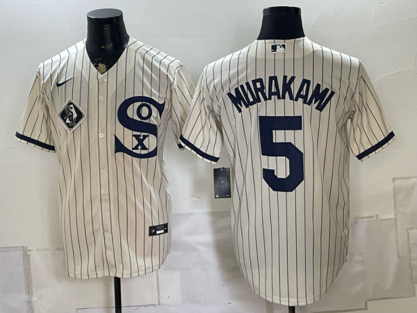 White Sox #5 Munetaka Murakami Cream Pinstripe Throwback Baseball Jersey New Cool Base Stitched MLB Jersey KKF051 – 2026–27