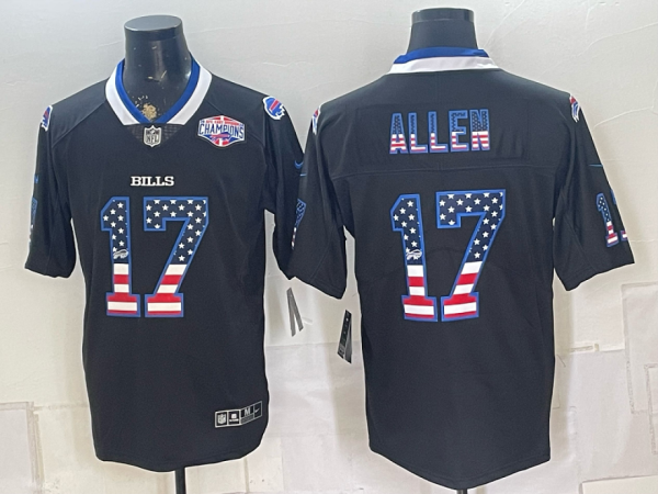 Bills #17 Josh Allen Navy Blue Stars and Stripes Football Jersey Men’s Stitched NFL Elite Jersey KKE008 – 2026–27