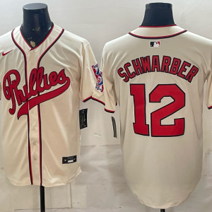 Phillies #12 Kyle Schwarber Cream Vintage Baseball Jersey New Cool Base Stitched MLB Jersey KKE041 – 2026–27