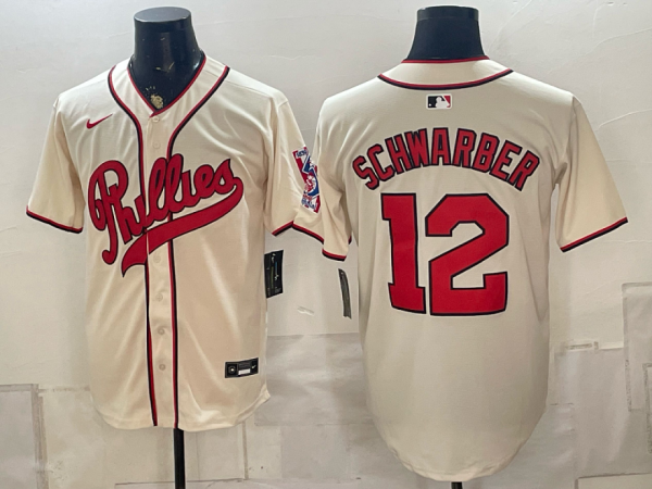yp251513867-041 Phillies #12 Kyle Schwarber Cream Vintage Baseball Jersey New Cool Base Stitched MLB Jersey KKE041 – 2026–27