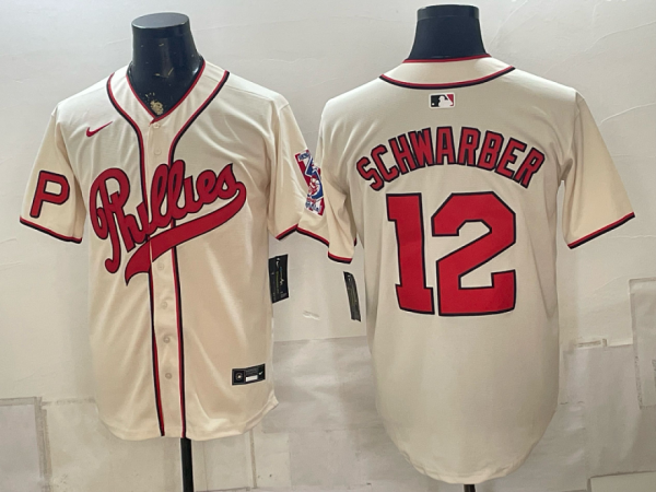 Phillies #12 Kyle Schwarber Cream Vintage Baseball Jersey New Cool Base Stitched MLB Jersey KKE043 – 2026–27