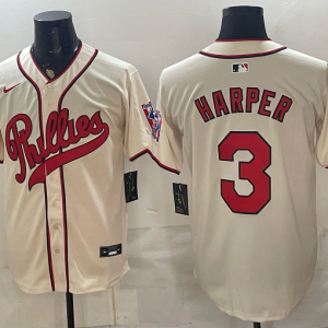 Phillies #3 Bryce Harper Cream Vintage Baseball Jersey New Cool Base Stitched MLB Jersey KKE046 – 2026–27