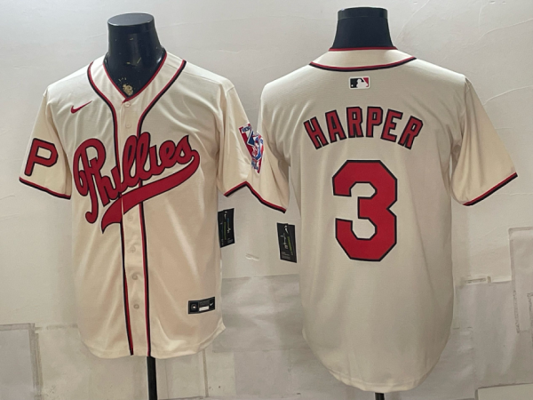 Phillies #3 Bryce Harper Cream Vintage Baseball Jersey New Cool Base Stitched MLB Jersey KKE046 – 2026–27