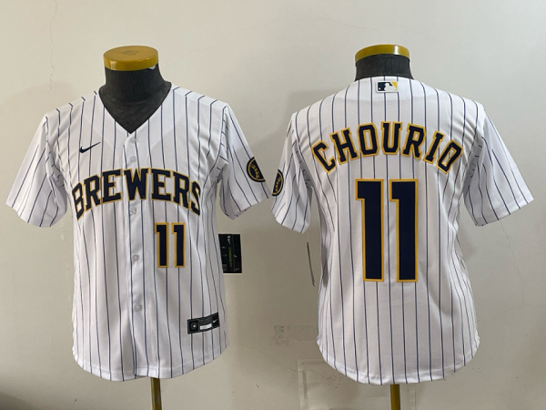 Brewers #11 Jackson Chourio White Pinstripe Vintage Baseball Jersey New Cool Base Stitched MLB Jersey KKE071 – 2026–27