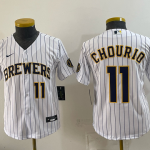 Brewers #11 Jackson Chourio White Pinstripe Vintage Baseball Jersey New Cool Base Stitched MLB Jersey KKE072 – 2026–27