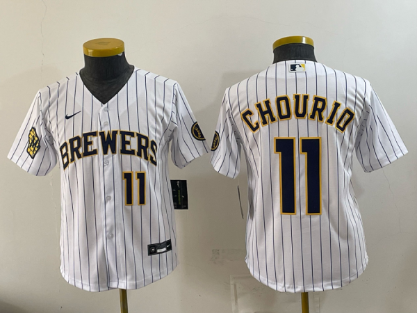 Brewers #11 Jackson Chourio White Pinstripe Vintage Baseball Jersey New Cool Base Stitched MLB Jersey KKE072 – 2026–27