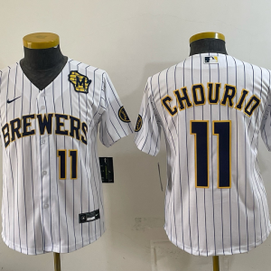Brewers #11 Jackson Chourio White Pinstripe Vintage Baseball Jersey New Cool Base Stitched MLB Jersey KKE076 – 2026–27