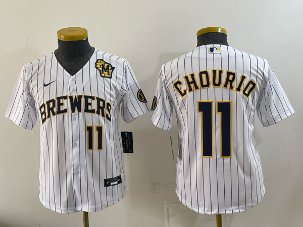 Brewers #11 Jackson Chourio White Pinstripe Vintage Baseball Jersey New Cool Base Stitched MLB Jersey KKE076 – 2026–27