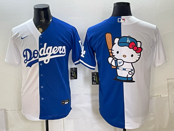 Dodgers White and Royal Blue Hello Kitty Collaboration Baseball Jersey New Cool Base Stitched MLB Jersey KKD018 – 2026–27