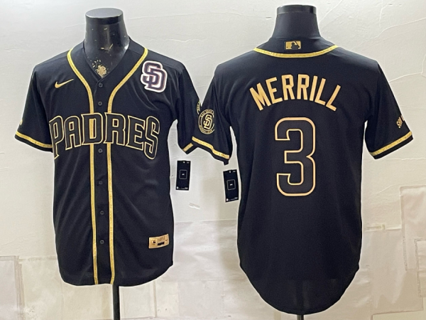 Padres #3 Jackson Merrill Navy Blue Gold Lettering Vintage Baseball Jersey New Cool Base Stitched MLB Jersey KKD019 – 2026–27