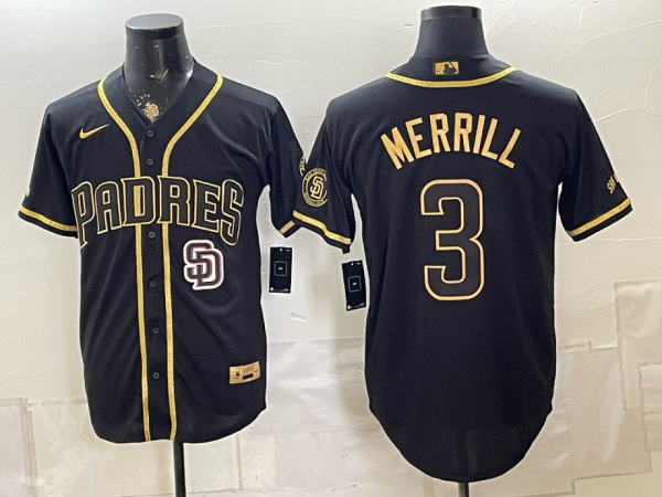 Padres #3 Jackson Merrill Navy Blue Gold Lettering Vintage Baseball Jersey New Cool Base Stitched MLB Jersey KKD020 – 2026–27