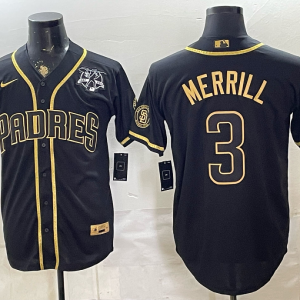 Padres #3 Jackson Merrill Navy Blue Gold Lettering Vintage Baseball Jersey New Cool Base Stitched MLB Jersey KKD021 – 2026–27