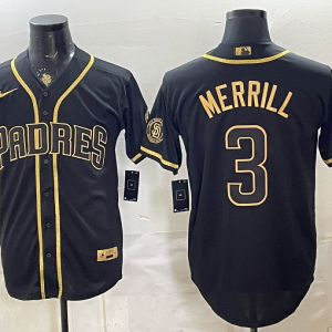 Padres #3 Jackson Merrill Navy Blue Gold Lettering Vintage Baseball Jersey New Cool Base Stitched MLB Jersey KKD022 – 2026–27