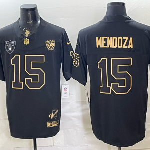 Raiders #15 Mendoza Black Gold Lettering Throwback Football Jersey Men’s Stitched NFL Elite Jersey KKC003 – 2026–27