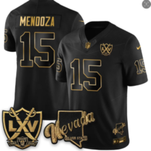 Raiders #15 Mendoza Black Gold Lettering Throwback Football Jersey Men’s Stitched NFL Elite Jersey KKC005 – 2026–27