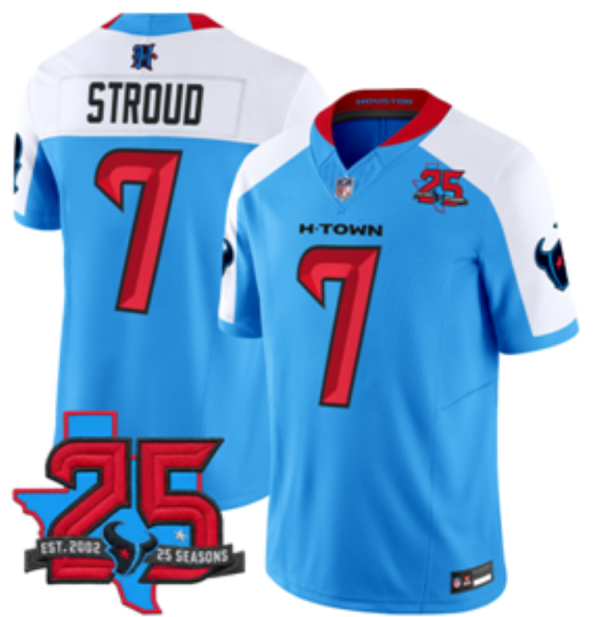 yp252952599-001 Texans #7 C.J. Stroud Light Blue 25th Anniversary Football Jersey Men’s Stitched NFL Elite Jersey KKB001 – 2026–27