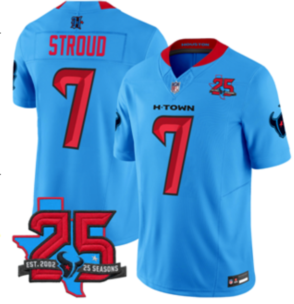 Texans #7 C.J. Stroud Light Blue 25th Anniversary Football Jersey Men’s Stitched NFL Elite Jersey KKB002 – 2026–27