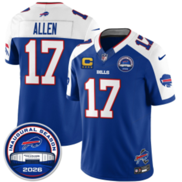 Bills #17 Josh Allen Royal Blue Commemorative Patch Football Jersey Men’s Stitched NFL Elite Jersey KKB012 – 2026–27