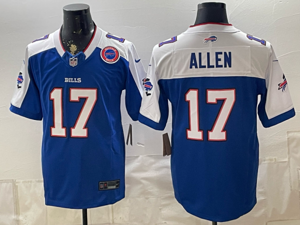 Bills #17 Josh Allen Royal Blue Commemorative Patch Football Jersey Men’s Stitched NFL Elite Jersey KKB016 – 2026–27